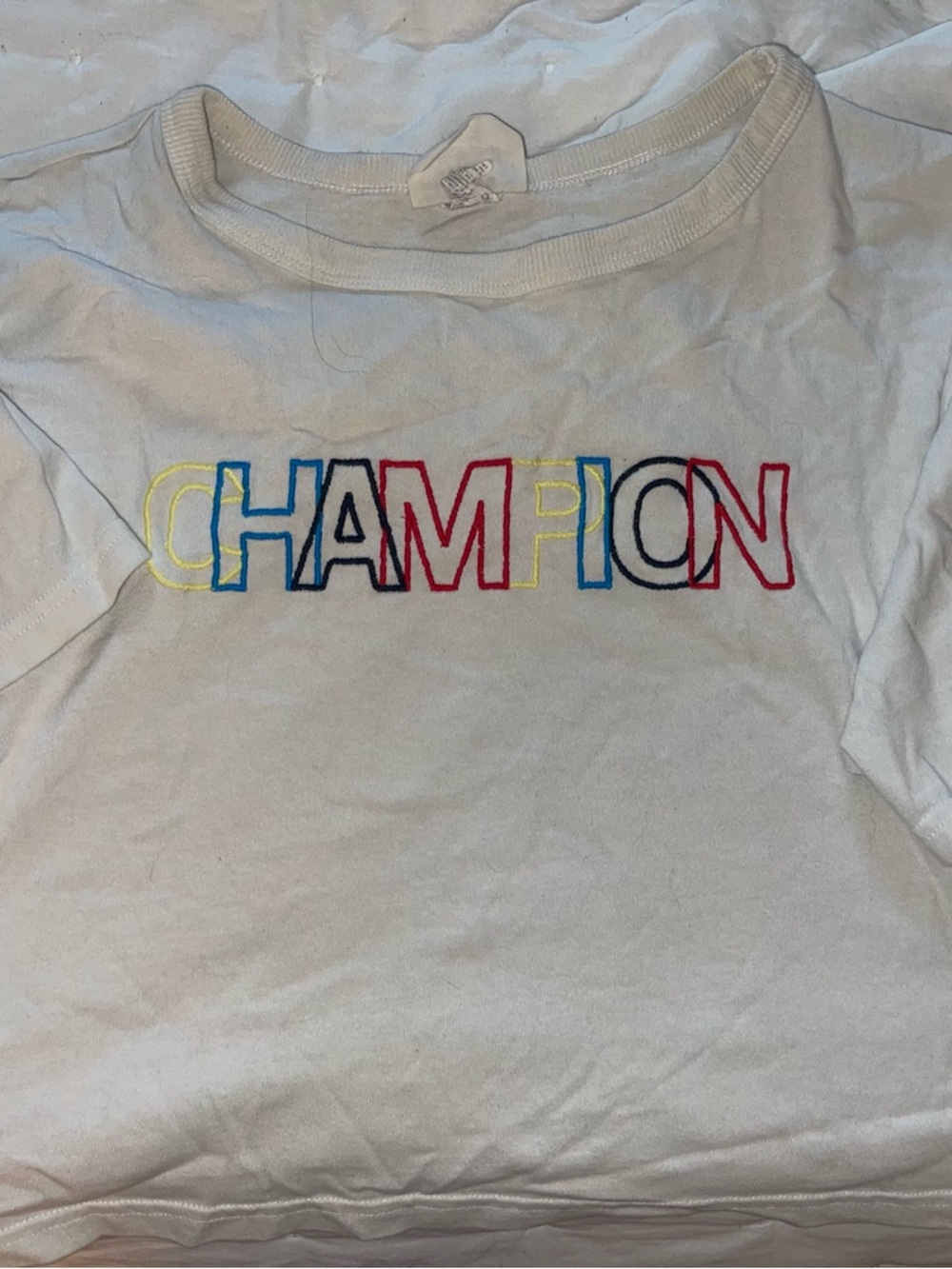 Champion White Logo cropped Tee - Multicolor Embroidered Letters